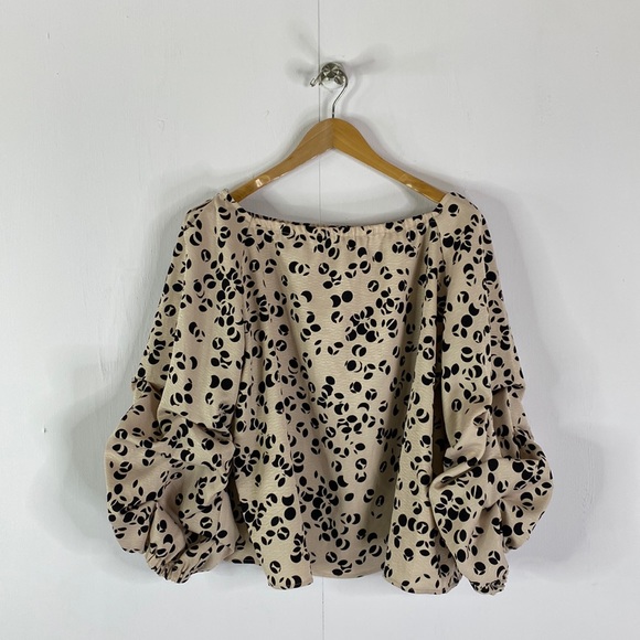 Halogen Tops - Halogen Puff Bishop Sleeve Printed Square Neck Blouse